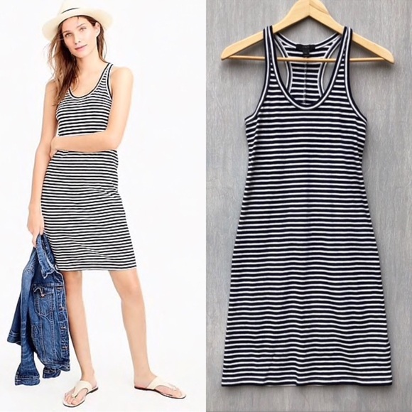 EUC J Crew Racerback Striped Tank Dress 100% Cotton Size XS Black Label - Picture 2 of 15